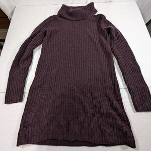 J Jill Long Sleeve Turtleneck Cowlneck Sweater Dress Wool CableKnit Small Purple